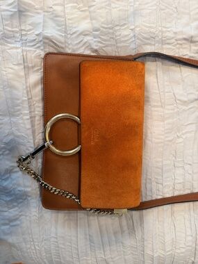 Chloe Faye Small Suede and Leather Crossbody Bag in Burnt Orange